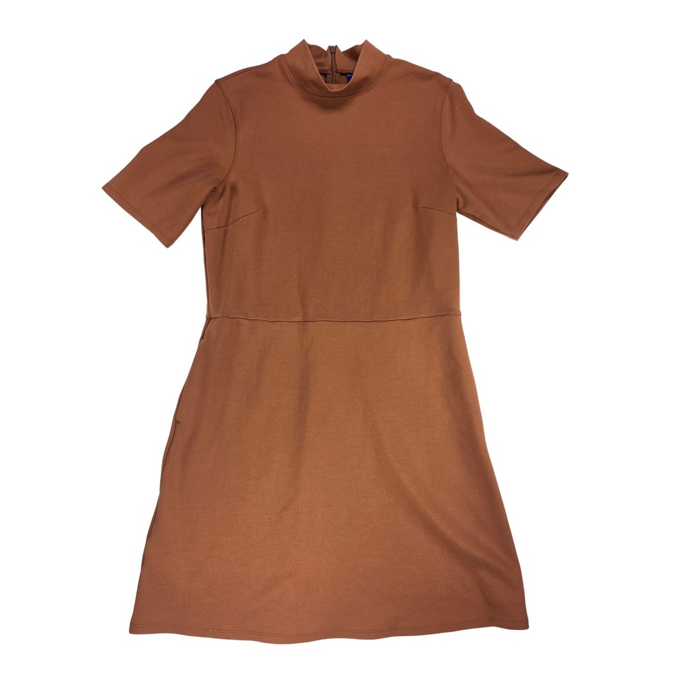 Kit And Ace Brown Cafe Fitted Shift Mini Dress Short Sleeve Zippered Fall Sz 12